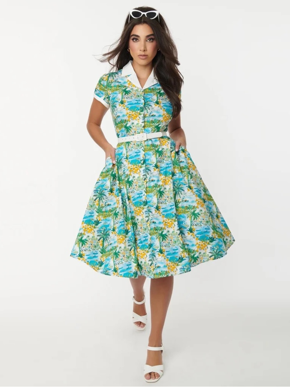 NWT Unique Vintage Alexis Seaside Village Shirtwaist Cotton Dress Size Large - Picture 5 of 8